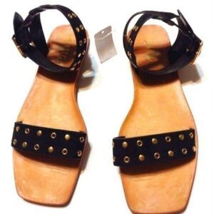 Black studded ankle strap sandal size 11